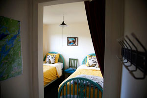 Inside a bedroom in the Yellow Cabin
